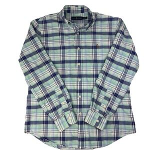 Polo Ralph Lauren Button Down Long Sleeve Shirt Mens Medium Blue Plaid Cotton